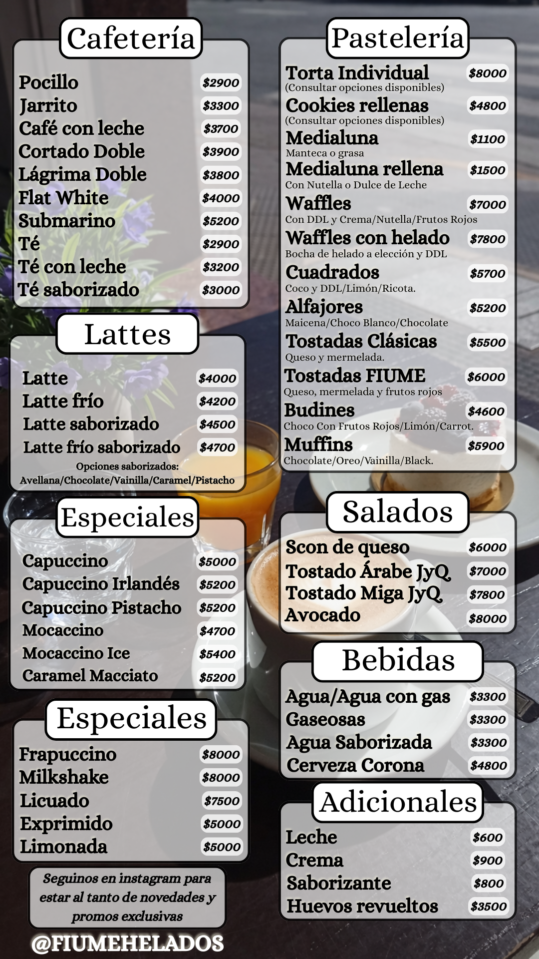 Menú Cafetería